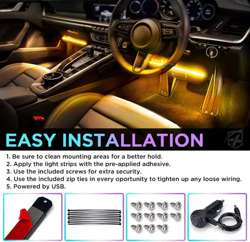 Vista 7 de Xprite Luces interiores de auto RGB mejoradas de 144 LED con control de aplicación inteligente/control remoto inalámbrico, modo de sincronización