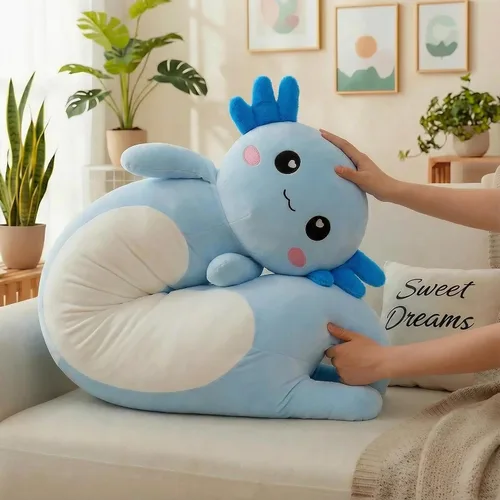 Vista 4 de Kekeso Animal de Peluche Ajolote Largo Almohada de Peluche de Salamandra, Suave Juguete de Peluche de Ajolote para Niños y Niñas, Regalos para Azul