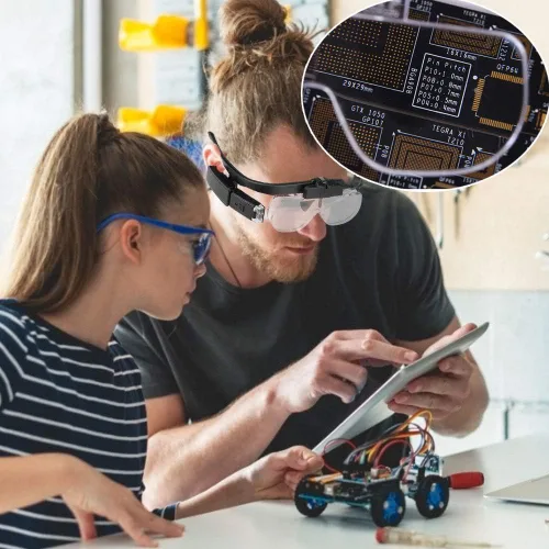 Vista 5 de Lupa con luz LED para trabajo cercano, lupa de cabeza recargable por USB, manos libres para pintura de punto de cruz, costura, manualidades