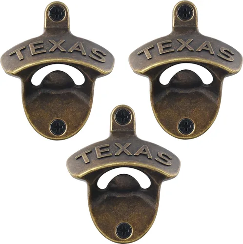 Vista 7 de Abrebotellas de bronce antiguo montado en la pared TEXAS A prueba de óxido, acabado vintage, atornillado en madera para mesa de pared, valla