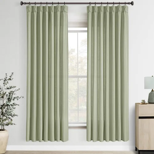 Vista 71 de Cortinas de lino de 63 pulgadas, juego de 2 paneles para sala de estar, beige natural, cortinas con pliegues pellizco entrenadas con memoria