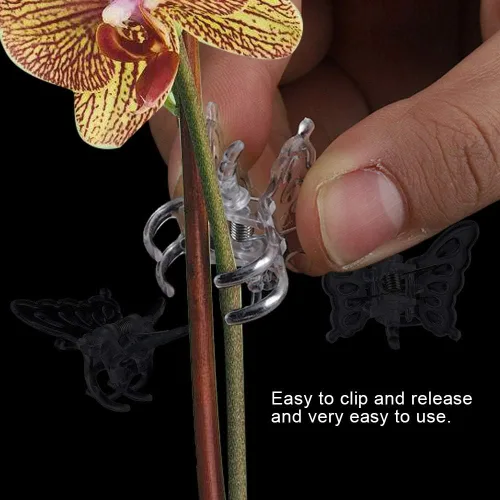 Vista 3 de 100 clips de jardín para plantas, clip de orquídea, herramientas de jardín, clips de tallo para crecer vertical, orquídea de plástico, mini tallos