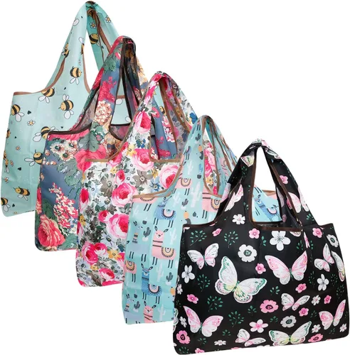 Vista 16 de allydrew Bolsas grandes plegables de nailon reutilizables para comestibles, paquete de 5