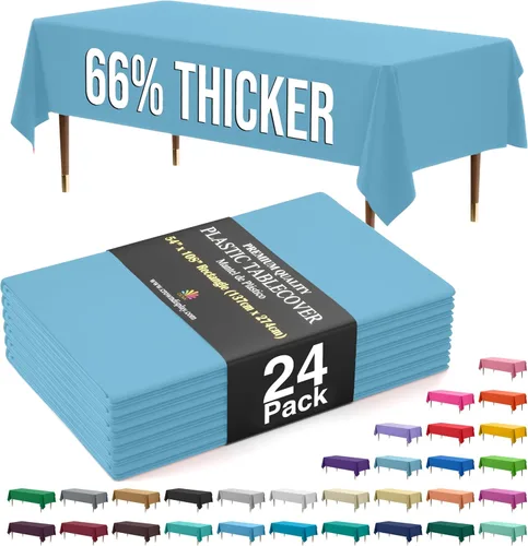 Vista 96 de Exquisite 66% Thicker Premium Plastic Table Cloth Rectangle Table Cover 0.5 Mil 6 Pack Aqua Table Cloth 54 Inch x 108 Inch Disposable Tablecloth
