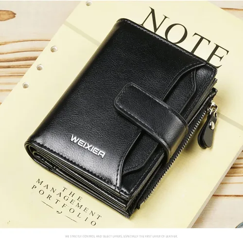 Vista 2 de BAJCOHNG Cartera de cuero con tres pliegues para hombre con 12 bolsillos para tarjetas de crédito y ventana de identificación extraíble, bolsillo