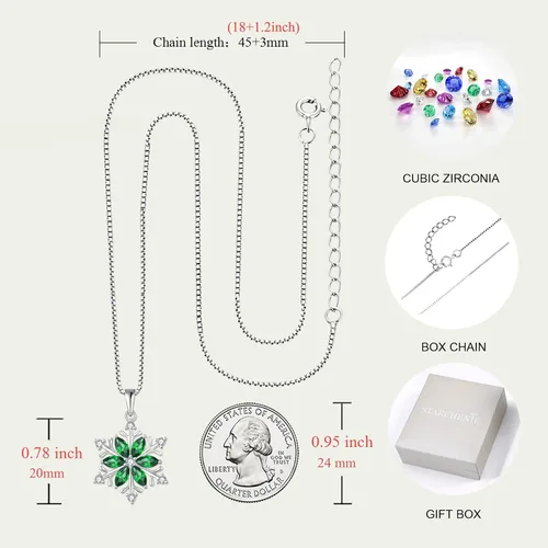 Vista 5 de STARCHENIE Collar de copo de nieve, aretes de plata de ley 925, juego de joyas de copo de nieve esmeralda para mujer