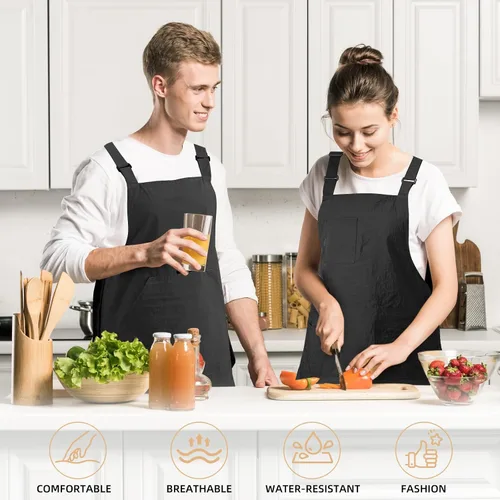 Vista 5 de Delantales para mujer con bolsillos, ajustables, de doble cara, duraderos, ligeros, para cocinar, cocinar, cocina, restaurante