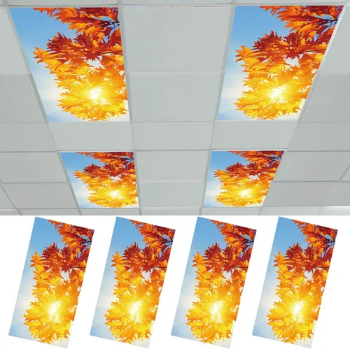 Vista 23 de Outus 4 piezas de cubierta de luz fluorescente para iluminación de aula con 10 imanes, filtro de luz magnético, decoración de panel de techo de 2 x