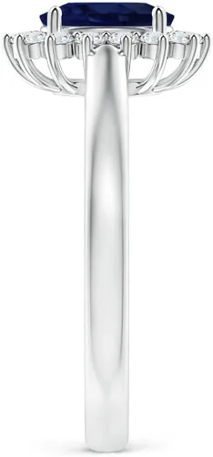 Vista 3 de Angara Anillo de zafiro azul natural inspirado en la princesa Diana con halo de diamantes (0.85 quilates de zafiro azul) Talla 3-13