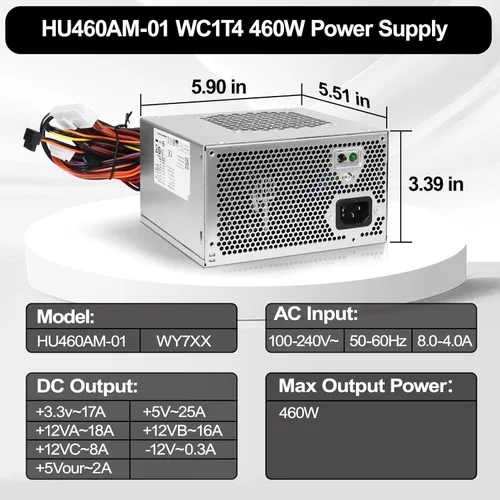 Vista 5 de LXun Upgrad HU460AM-01 WC1T4 D460AM-03 460W Fuente de alimentación compatible con Dell XPS 8930 8920 8910 8900 8700 8300 Alien-Ware Aurora R5