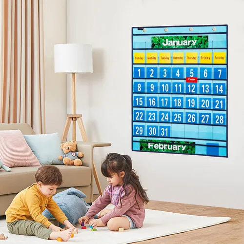 Vista 6 de Calendario mensual de bolsillo, calendario escolar, kit de calendario escolar para aula escolar recursos de aprendizaje (azul)
