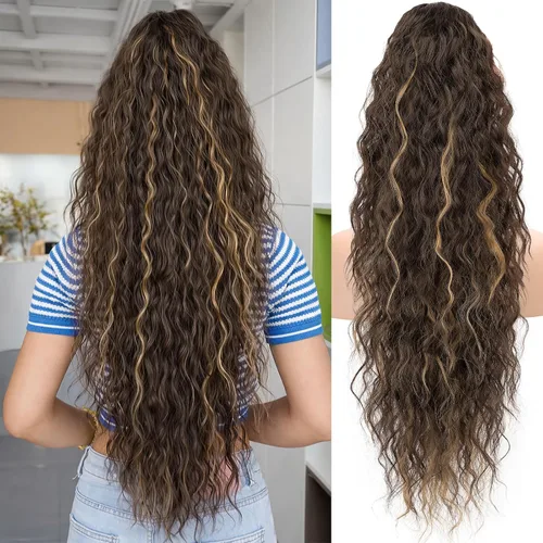 Vista 39 de KooKaStyle Extensión de cola de caballo con cordón de 26 pulgadas (66 cm) para mujeres, extensiones de cabello sintético rizado largo para uso