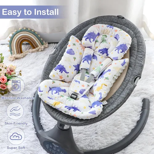 Vista 5 de Inserto de asiento de automóvil infantil con 3 fundas de correa, soporte de cabeza de asiento de automóvil suave para niñas bebés, tela de felpa