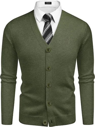 Vista 8 de COOFANDY Suéter de punto con cuello en V para hombre, casual, ligero, con botones