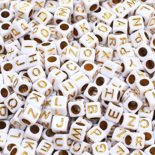 Vista 14 de 900 cuentas acrílicas doradas de letras del alfabeto, letras coloridas del alfabeto, cuentas de cubo negro para pulseras de la amistad y regalos
