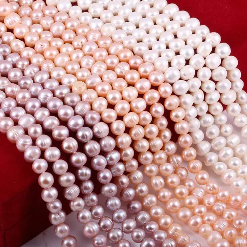 Vista 2 de Cuentas de perlas naturales redondas perforadas rosadas cultivadas perlas de agua dulce sueltas para hacer joyas, collares, pulseras de 0.276-0.315