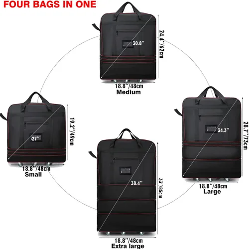Vista 2 de ELDA Maleta plegable expandible con ruedas universales bolsa de viaje rodante bolsa de lona para hombres y mujeres equipaje ligero de gran capacidad