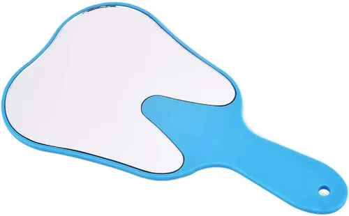 Vista 3 de Espejo de dientes con mango en forma de diente, herramienta de espejo dental, espejo de mano, espejo de maquillaje de vidrio de plástico, 6 uds