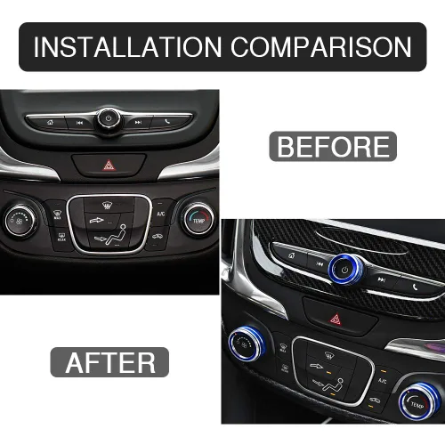 Vista 2 de CARFIB Calcomanías de Perillas de Volumen de AC para Chevrolet Chevy Equinox LT Accesorios Control de Aire Push Auto Sync Calcomanías Tapas