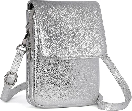 Vista 7 de befen Bolsos cruzados pequeños de cuero genuino para mujer, bolsa cruzada para teléfono celular con ranuras para tarjetas de bloqueo RFID