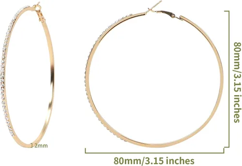 Vista 2 de Serwrsw 3 Pair Diamond Large Hoop Earrings, 3 Colors Big Hoop Earrings with Rhinestone for Women Girl