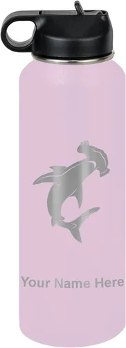 Vista 73 de LaserGram Botella de agua personalizada, tiburón martillo, acero inoxidable de doble pared aislada al vacío con popote superior, regalo grabado
