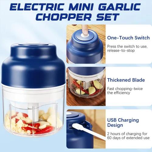 Vista 5 de Picadora eléctrica de ajo 2026, picadora de ajo pequeña, recargable, procesador de alimentos pequeño portátil de 8.5 fl oz, herramienta eléctrica