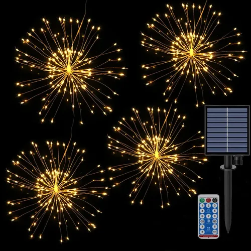 Vista 10 de Luces LED remotas de fuegos artificiales con forma de explosión de cobre, 4 conexiones en total, 480 luces LED parpadeantes, 8 modos con control