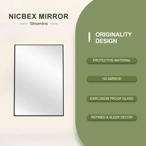 Vista 6 de NicBex Espejo de pared, espejo de aleación de aluminio de 36 x 24 pulgadas, espejo de pared para dormitorio, baño (horizontal/vertical), sala