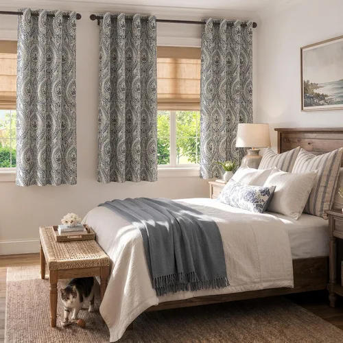 Vista 7 de jinchan Cortinas de lino texturizadas para oscurecer la sala de estar, 54 pulgadas de largo, cortinas de medallón para dormitorio, tratamientos