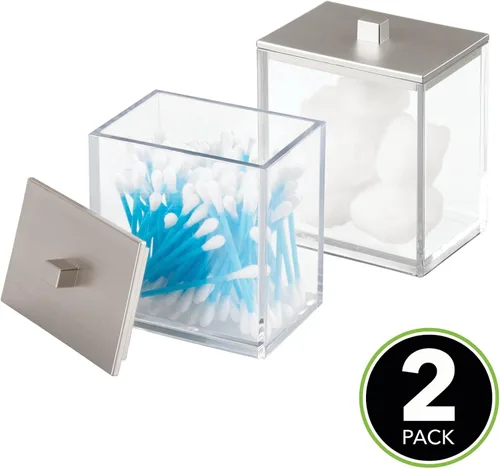 Vista 2 de MDesign Moderna encimera cuadrada de tocador de baño tarro recipiente organizador para hisopos de algodón, bolas de algodón, esponjas
