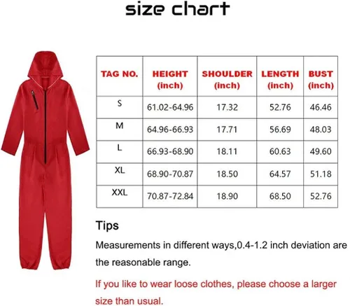 Vista 4 de Mono rojo para disfraz de La casa de papel con máscara de Halloween fiesta grupo juego completo para niño y adulto unisex