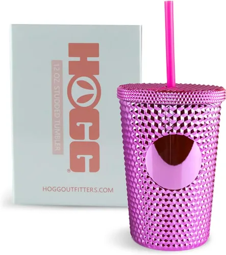 Vista 12 de Hogg Vaso Tachonado de 12 onzas con Tapa y Pajita - Negro, Vaso Reutilizable para Café Helado, Vaso Brillante para Mujeres, Taza de Diamantes