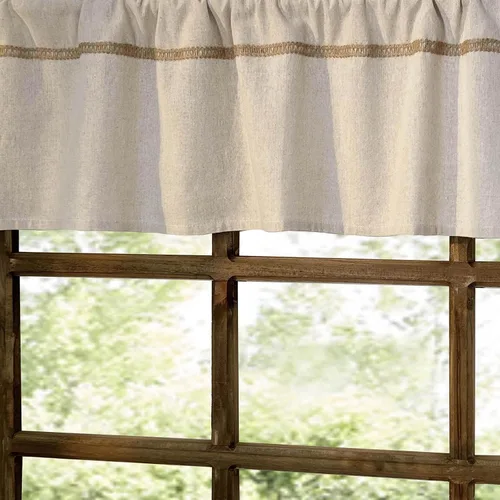 Vista 3 de Cenefa de lino de algodón para ventanas con ribete de encaje de arpillera rústica de 12 pulgadas, cenefa de cocina con bolsillo para barra, cortina