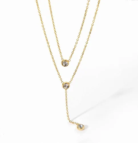 Vista 6 de foyjoey Collar de cadena de gota de cruz chapada en oro con forma de Y, doble corazón, estrella, perla larga, collar para mujer, acero inoxidable