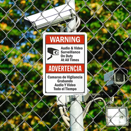Vista 3 de SmartSign Paquete de 2 señales "Advertencia: Vigilancia de Audio y Video en Servicio en Todo Momento" Bilingüe - 7" x 10", Aluminio Metalizado