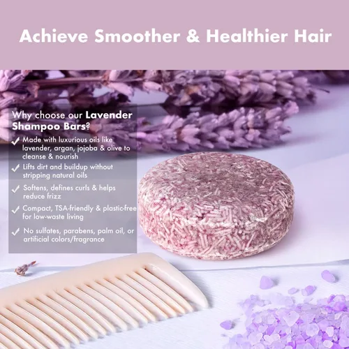 Vista 2 de Set de champú y acondicionador de lavanda en barra – Respetuoso con el medio ambiente, vegano, sin sulfatos ni aceite de palma – Aceites de argán