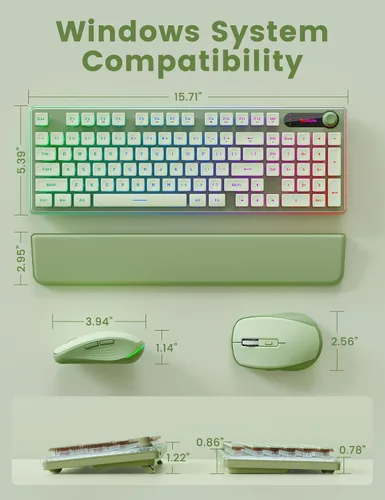 Vista 9 de Combo de teclado y mouse inalámbricos, 9 efectos retroiluminados, reposamuñecas, teclas de doble disparo, panel de metal, recargable de larga