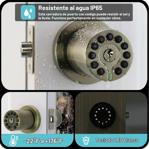 Vista 4 de iulock IU-20 Cerradura de puerta con código, pomo de puerta electrónico con teclado y llave, cerradura automática, resistente al agua, función