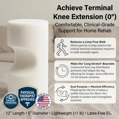 Vista 3 de KneEXT - Rollo de espuma para talón Ayuda de recuperación de reemplazo de rodilla poscirugía Cuña de doble función para extensión terminal