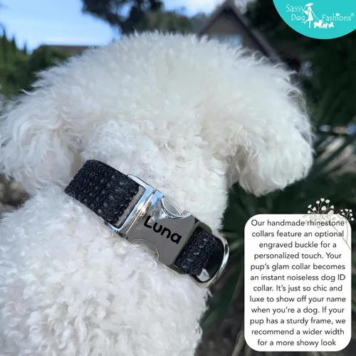Vista 4 de Collar de perro con diamantes de imitación, hebilla grabada y opciones de correa, collares de perro brillantes a la moda, joyas brillantes