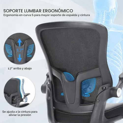 Vista 4 de Silla de oficina, silla de escritorio ergonómica con soporte lumbar ajustable, silla giratoria de malla transpirable para computadora