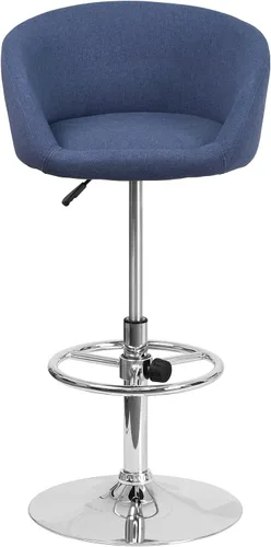 Vista 8 de Flash Furniture Luis - Taburete de bar de tela azul contemporáneo, altura ajustable, con respaldo de barril y base cromada