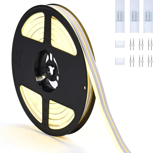 Vista 2 de DELight Tira de luces LED de neón blanca cálida de 10 pies AC 110 V IP65, impermeable, cortable, regulable, flexible, tira de luces LED DIY