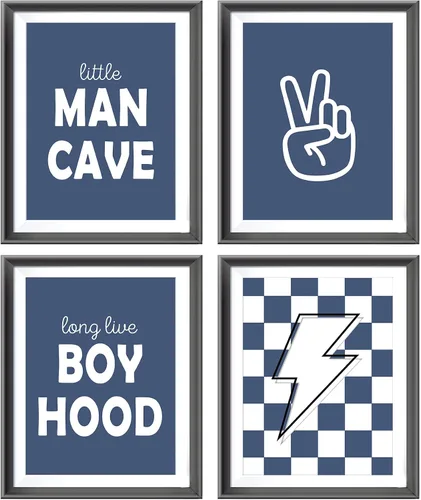 Vista 7 de Pósters Retro de Cueva del Hombrecito Preppy a Cuadros Rayo Signo de Paz Larga Vida a la Niñez para Habitación de Niño Adolescente Decoración
