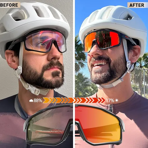 Vista 2 de KAPVOE Gafas de ciclismo fotocromáticas para hombres y mujeres, gafas de sol para bicicleta de montaña MTB, deportes, transición, triatlón, carrera