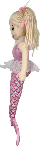 Vista 2 de Anico Sirena colorida de 18 pulgadas con pelo rubio y falda rosa, muñeca de felpa suave de sirena, juguete de sirena de peluche para niñas, ideal