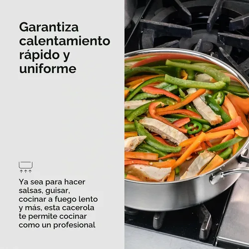 Vista 5 de Black Cube Utensilios de cocina de acero inoxidable, sartén para saltear con tapa, 9.5 pulgadas de diámetro, 3 cuartos de galón