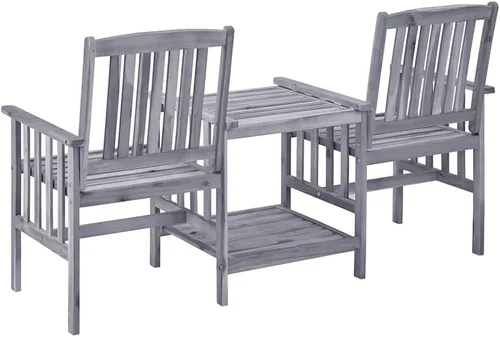 Vista 5 de Ensemble de 2 Fauteuils de Jardin en Bois d'Acacia avec Table Basse et Coussins Gris, Confortable et Résistant aux Intempéries Pour Terrasse