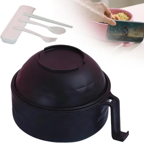 Vista 8 de Tazón de ramen para microondas, nuevo juego de tazón de ramen para microondas 2025 con colador, juego de tazón de ramen con tapa, mangos, cuchara
